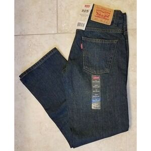 New Levis 505 Boy Straight Fit Jeans Blue Denim Pants Adjustable Waist 10 Reg